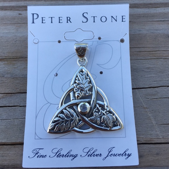Oak Ash Thorn Pendant 925 Sterling Silver Triskele Goddess Moonstone Peter Stone - Picture 3 of 8